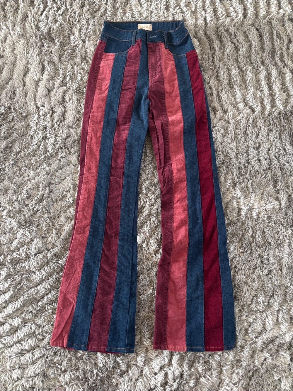 Altar'd State Multicolor Striped Flare Jeans — Red and Blue Panels